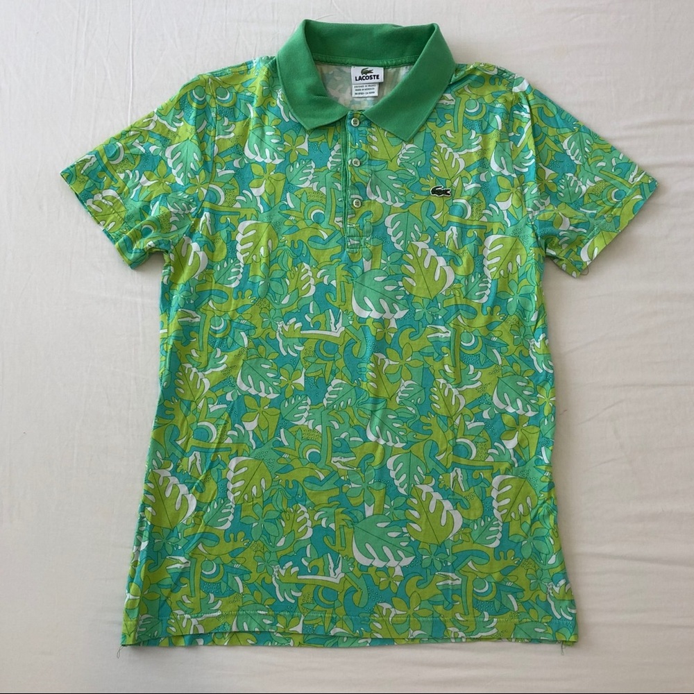 Lacoste Polo Green Crocodile Leaf Print